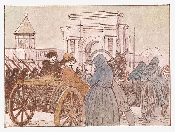 Illustration of refugees during Russian Revolution