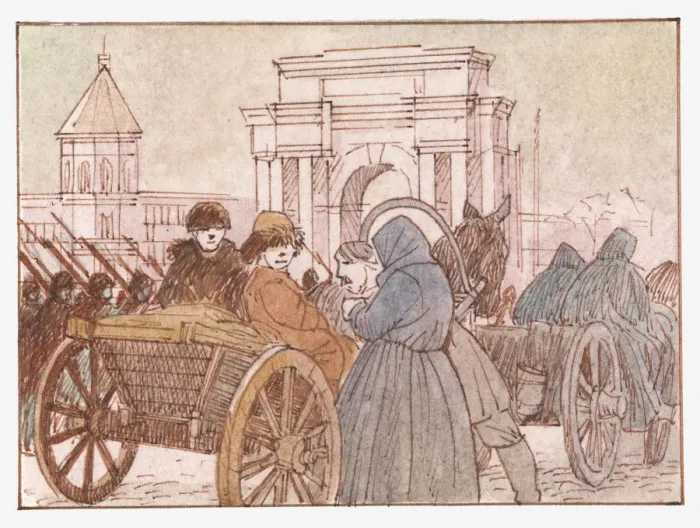 Framed Print : Illustration of refugees during Russian Revolution Framed Print : Illustration of refugees during Russian Revolution
