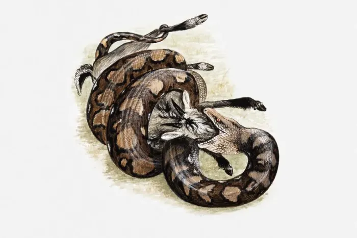 Framed Print : Illustration of Reticulated python (Python reticulatus) killing a goat Framed Print : Illustration of Reticulated python (Python reticulatus) killing a goat