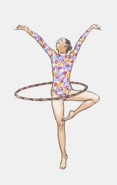 Illustration of rhythmic gymnast competing with hoop
