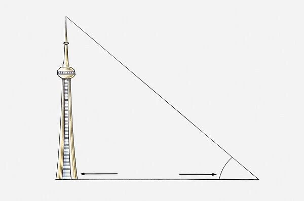 Illustration of right angled triangle and tall building