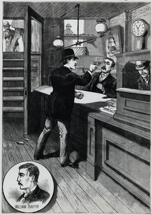 Framed Print : Illustration of Robber Holding Up Broker's Office Framed Print : Illustration of Robber Holding Up Broker's Office