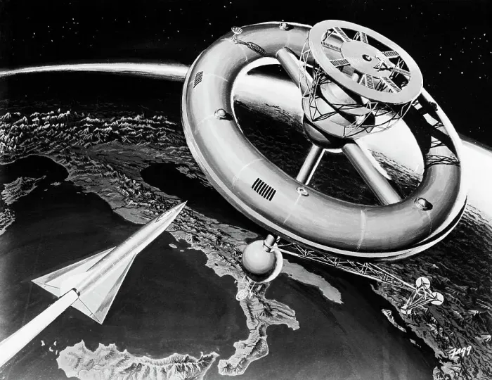 Framed Print : Illustration of a Rocket Ship Reaching a Space Station by Ken Fagg Framed Print : Illustration of a Rocket Ship Reaching a Space Station by Ken Fagg