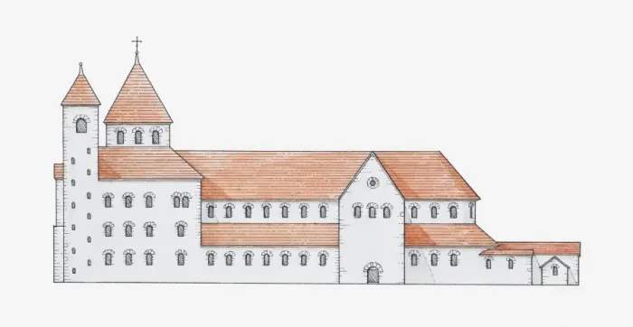 Framed Print : Illustration of Romanesque church, Corvey, Germany, 9th century Framed Print : Illustration of Romanesque church, Corvey, Germany, 9th century