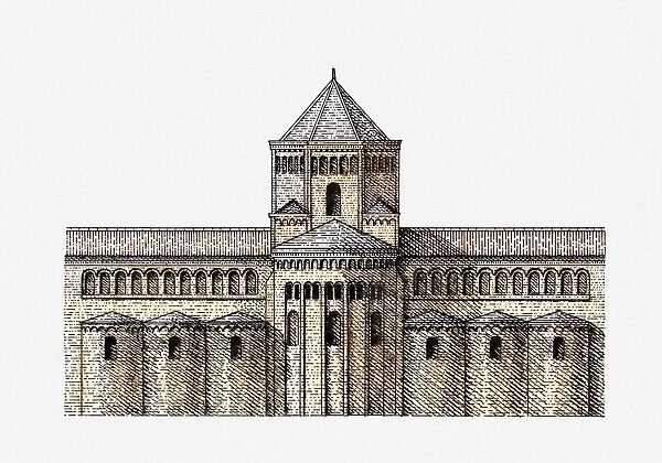 Illustration of Romanesque church, Ripoll, Spain