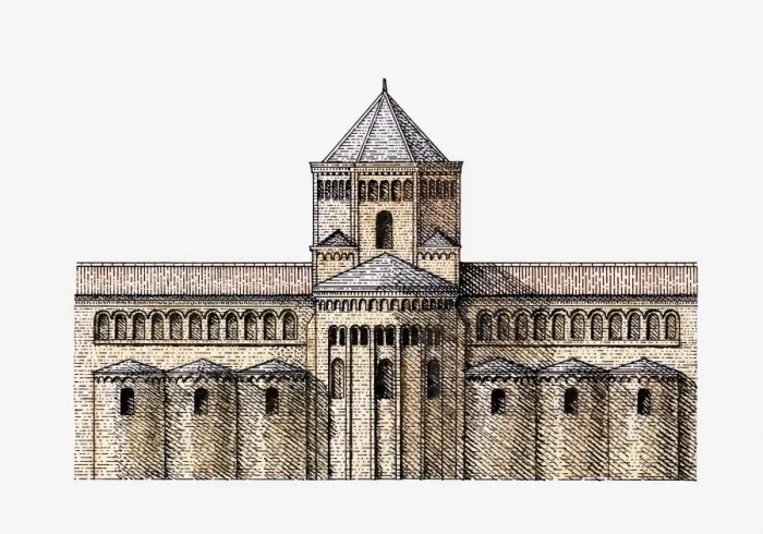Framed Print : Illustration of Romanesque church, Ripoll, Spain Framed Print : Illustration of Romanesque church, Ripoll, Spain
