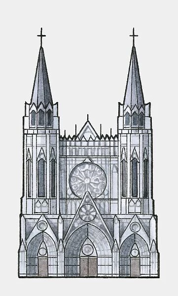 Illustration of Rouen Cathedral, in Normandy, France