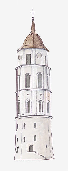 Illustration of round bell tower of Cathedral of Vilnius