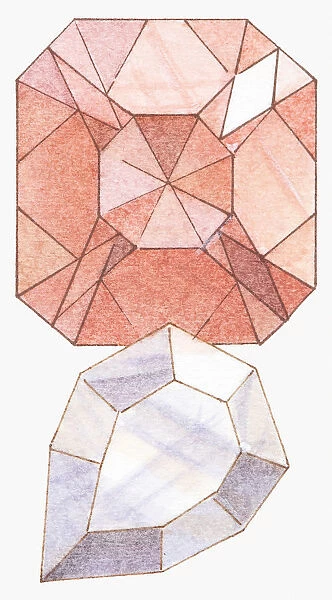 Illustration of ruby and diamond gemstones