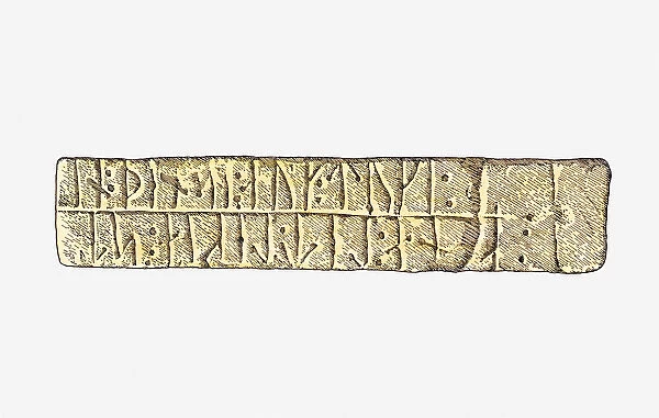 Illustration of runic inscription on viking sarcophagus, london, england