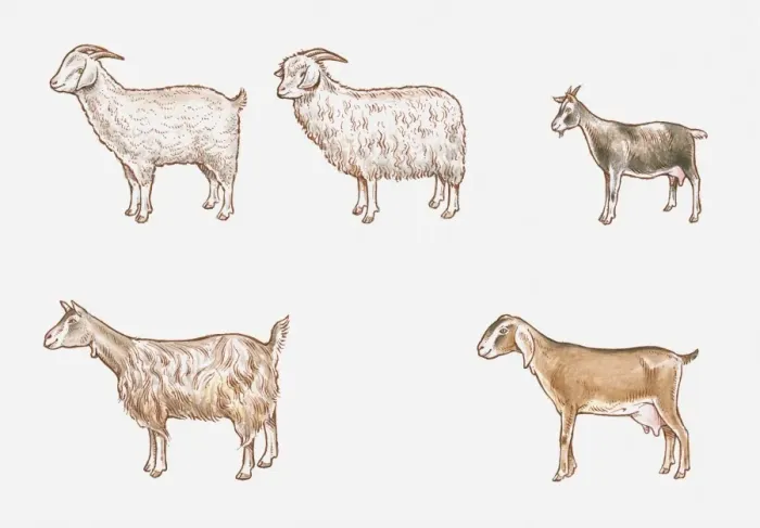 Framed Print : Illustration of Saanen, Angora, African Pygmy, Anglo-Nubian and Toggenburg goats