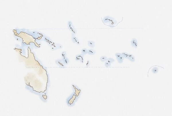 Illustration of scattered group of islands in Pacific Ocean