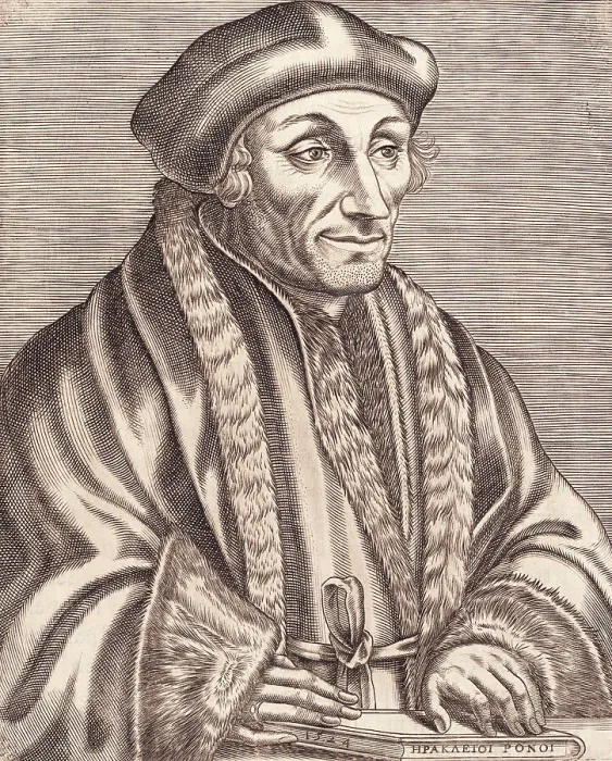 Framed Print : Illustration of Scholar Erasmus Desiderius with Book in Hand Framed Print : Illustration of Scholar Erasmus Desiderius with Book in Hand