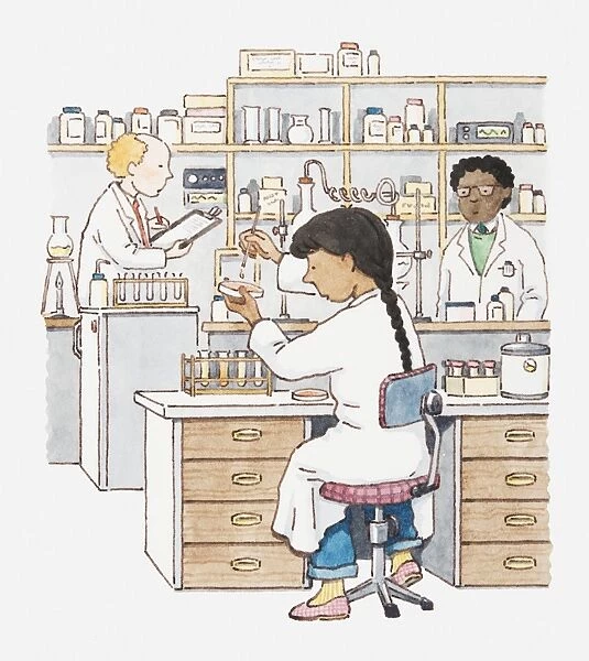 Illustration of scientist working in a laboratory