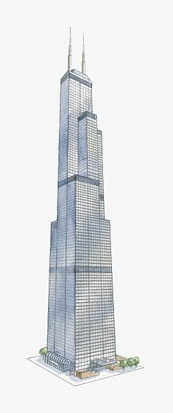Illustration of Sears Tower, Chicago, once the worlds tallest building 1974 - 1998