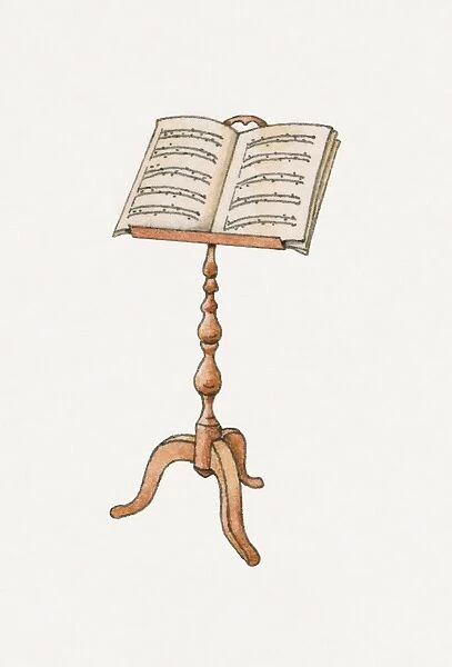 Illustration of sheet music on wooden music stand