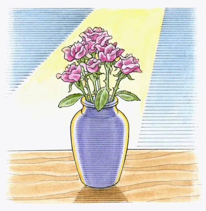 Framed Print : Illustration of shining light on flowers to remove pollen beetles from flowers in vase Framed Print : Illustration of shining light on flowers to remove pollen beetles from flowers in vase