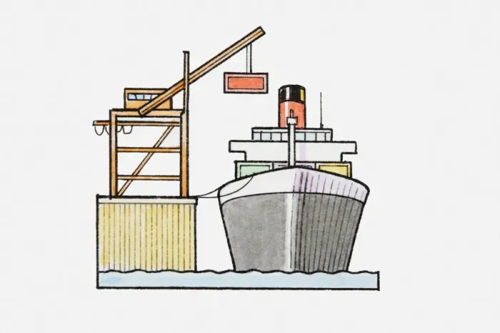 Framed Print : Illustration of ship being loaded by crane Framed Print : Illustration of ship being loaded by crane