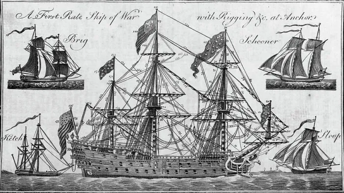 Framed Print : Illustration of Ship of War with Rigging Framed Print : Illustration of Ship of War with Rigging