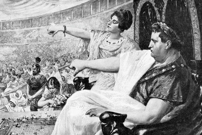 Framed Print : Illustration Showing the Emperor Nero Giving the Thumbs Down Signal