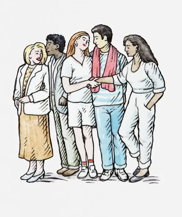 Framed Print : Illustration showing multiracial group of young people
