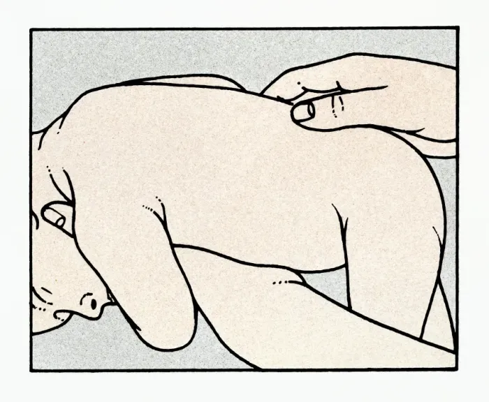 Framed Print : Illustration showing physical examination of babys spine curvature and vertebrae by moving thumb down back