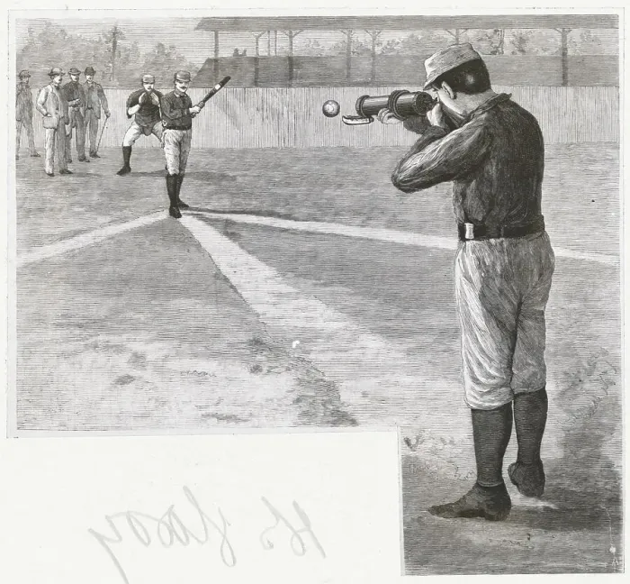 Framed Print : Illustration Showing Pitcher Utilizing a Gun for Pitching Baseball Framed Print : Illustration Showing Pitcher Utilizing a Gun for Pitching Baseball