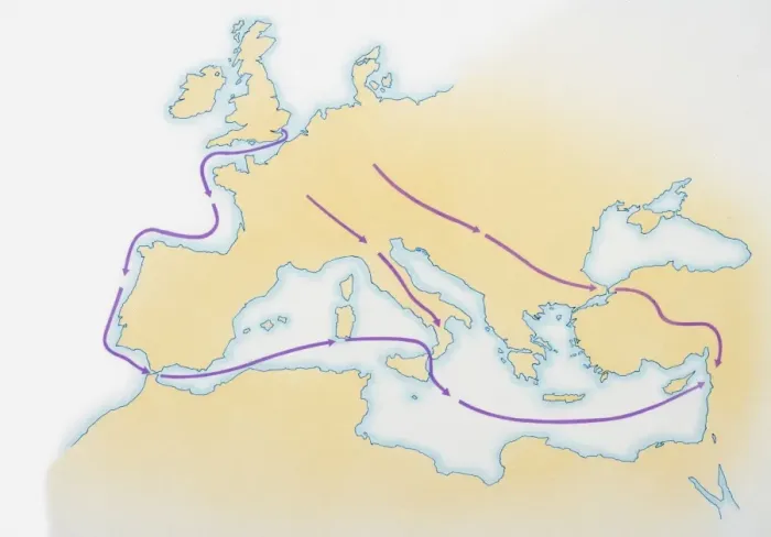 Framed Print : Illustration showing route taken by Crusaders over land and sea Framed Print : Illustration showing route taken by Crusaders over land and sea
