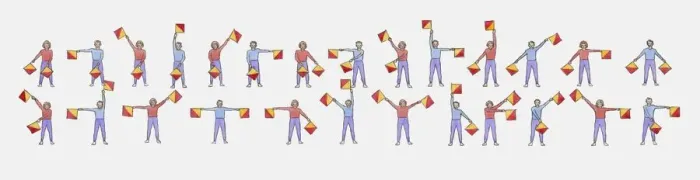 Framed Print : Illustration showing semaphore signalling using flags Framed Print : Illustration showing semaphore signalling using flags