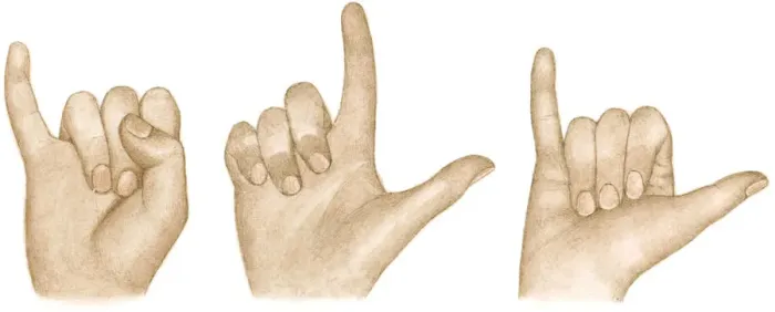Framed Print : Illustration of sign language using fingers and thumbs to sign I love you
