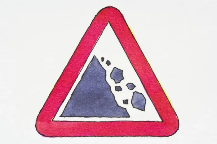 Framed Print : Illustration of sign warning of falling rocks Framed Print : Illustration of sign warning of falling rocks