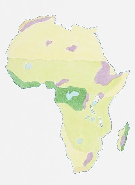Illustration of simple outline map showing climate zones in Africa