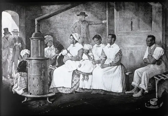 Framed Print : Illustration of Slaves Seated Around Stove Framed Print : Illustration of Slaves Seated Around Stove