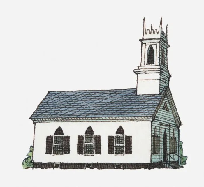 Framed Print : Illustration of small whitewashed church Framed Print : Illustration of small whitewashed church