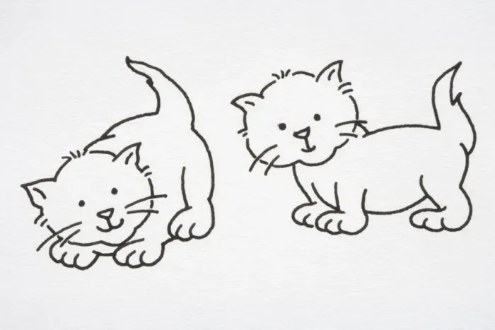 Framed Print : Illustration, two smiling kittens Framed Print : Illustration, two smiling kittens