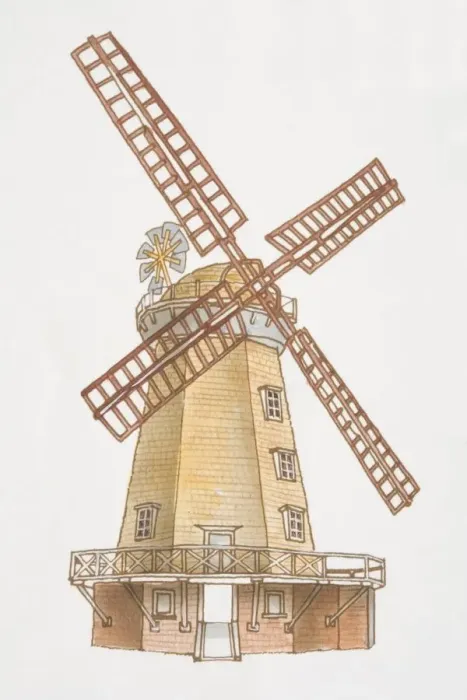 Framed Print : Illustration, Smock Mill, traditional four-armed windmill Framed Print : Illustration, Smock Mill, traditional four-armed windmill