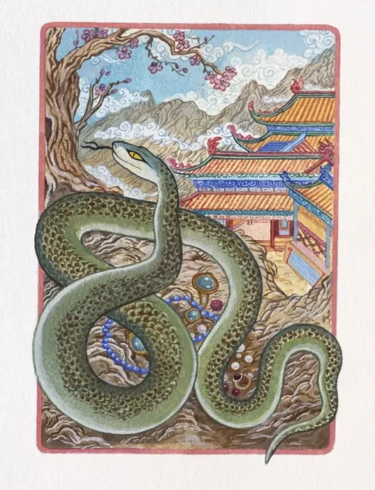 Framed Print : Illustration of Snake Sleeping in the Winter, representing Chinese Year Of The Snake Framed Print : Illustration of Snake Sleeping in the Winter, representing Chinese Year Of The Snake