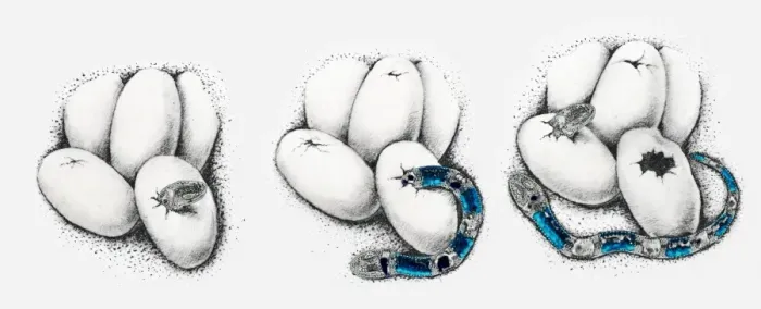 Framed Print : Illustration of snakes hatching from eggs, multiple image Framed Print : Illustration of snakes hatching from eggs, multiple image
