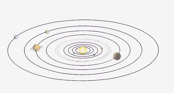 Illustration of the solar system and planetary orbits