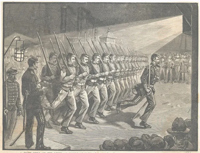 Framed Print : Illustration of Soldiers Training with Rifles in Hand