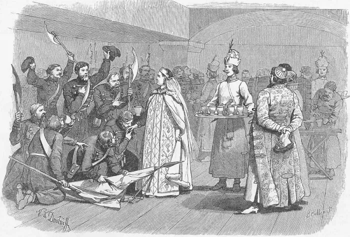 Framed Print : Illustration of Sophia Providing a Feast for the Streltsi by Charles Cullen Framed Print : Illustration of Sophia Providing a Feast for the Streltsi by Charles Cullen