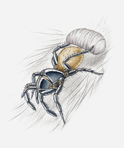 Illustration of a spider wrapping its prey in a silken cocoon