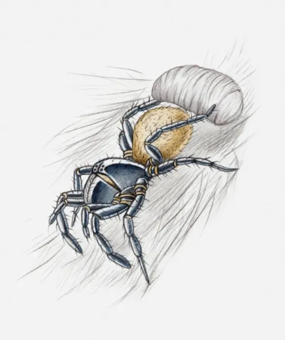 Framed Print : Illustration of a spider wrapping its prey in a silken cocoon Framed Print : Illustration of a spider wrapping its prey in a silken cocoon