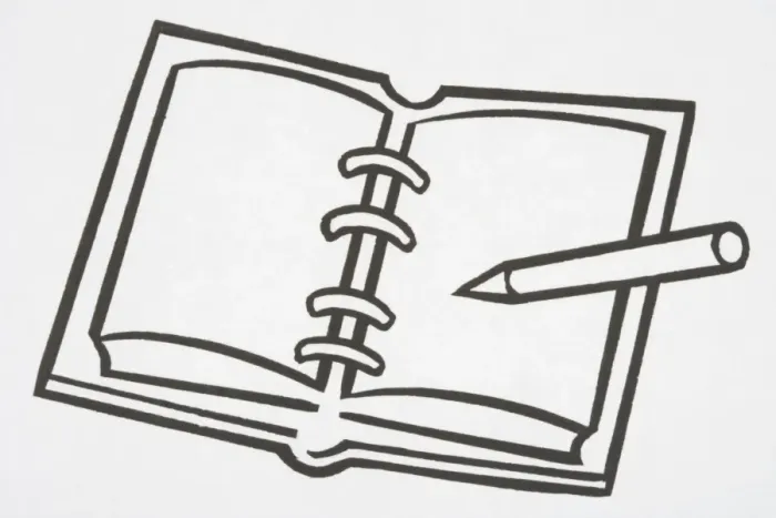 Framed Print : Illustration, spiral notebook, pen lying on open page