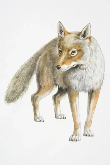 Framed Print : Illustration, standing Coyote (Canis latrans), front view Framed Print : Illustration, standing Coyote (Canis latrans), front view