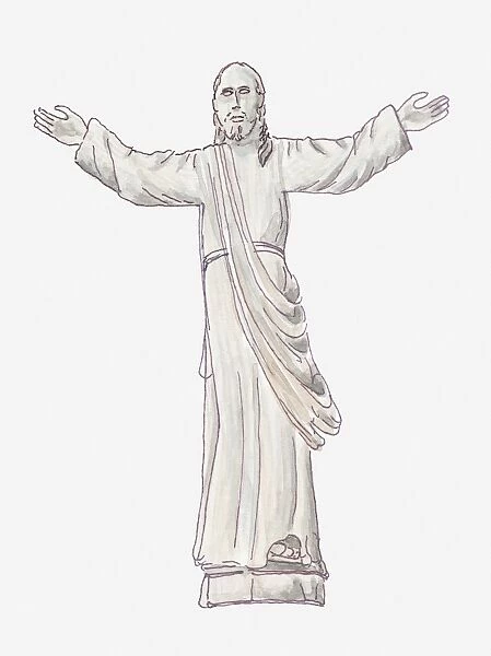 Illustration of statue of Christ on the Hill of Crosses or Kryziu Kalnas, Lithuania