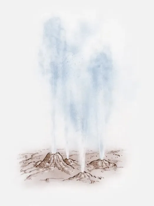 Framed Print : Illustration of steam forced upwards from geysers Framed Print : Illustration of steam forced upwards from geysers