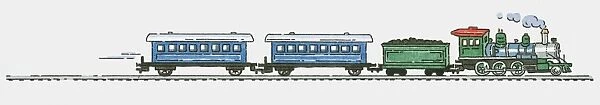 Illustration of steam train pulling carriages and coal