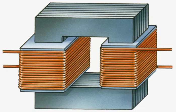 Framed Print : Illustration of step down transformer with iron core, primary and secondary spirals Framed Print : Illustration of step down transformer with iron core, primary and secondary spirals