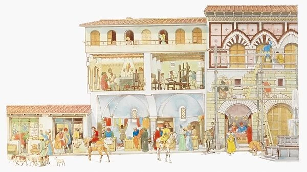 Illustration of street view of San Vitale in northern Italy in 1450